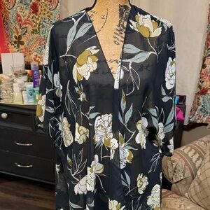 Emory Park Floral Kimono with Black and White Accents